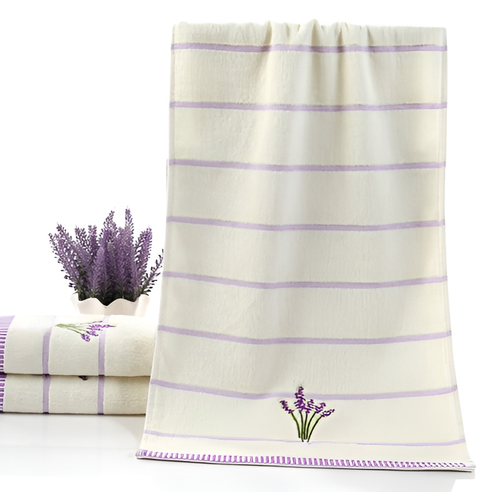 Solid Color Pure Cotton Embroidered Towels, Bath and Face Towel Set