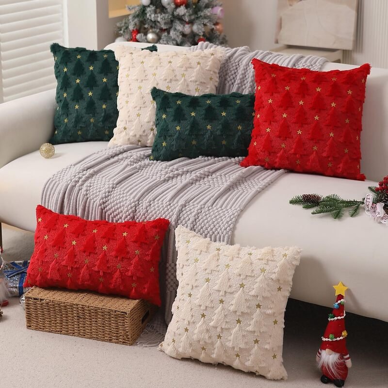 Christmas Quilted Velvet Throw Pillow and Bolster Cover for Living Room