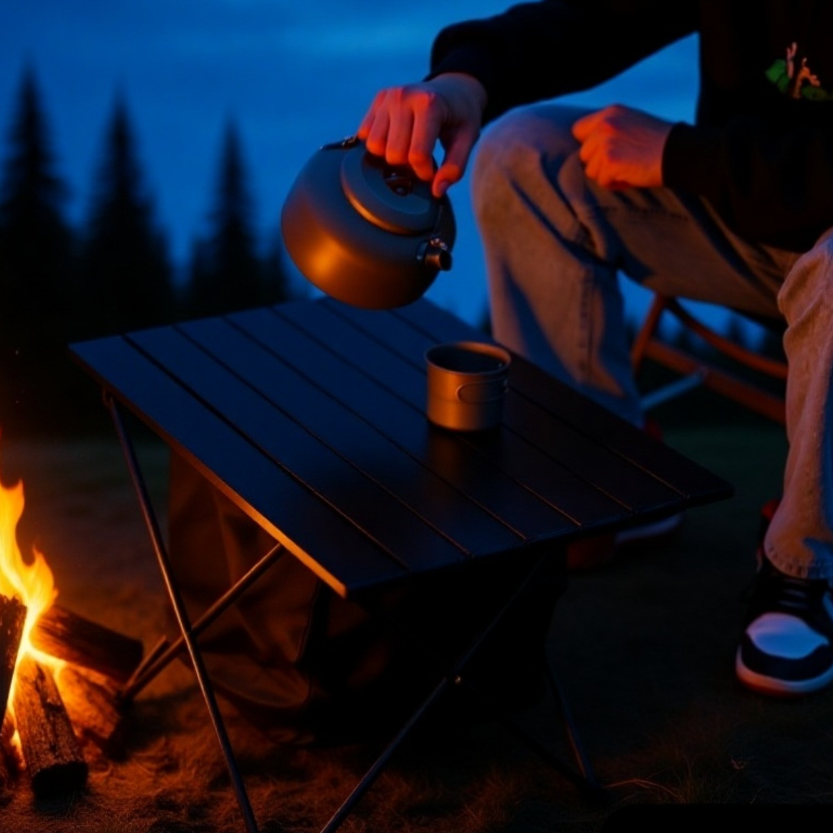 휴대하기 편리한 올블랙 알루미늄 합금 접이식 테이블