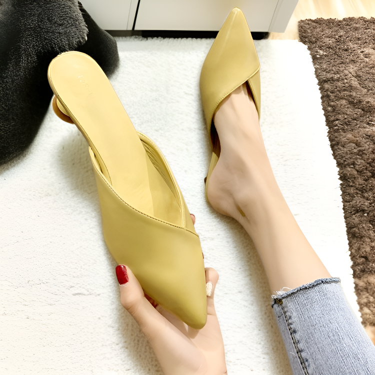 韓版尖頭低跟包頭半拖涼鞋女時尚試衣間新款