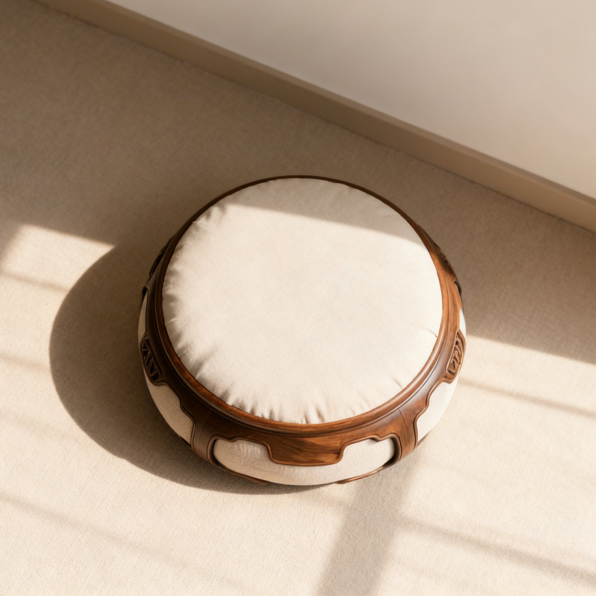 패브릭 원목 라운드 쿠션 스툴 전체 이미지