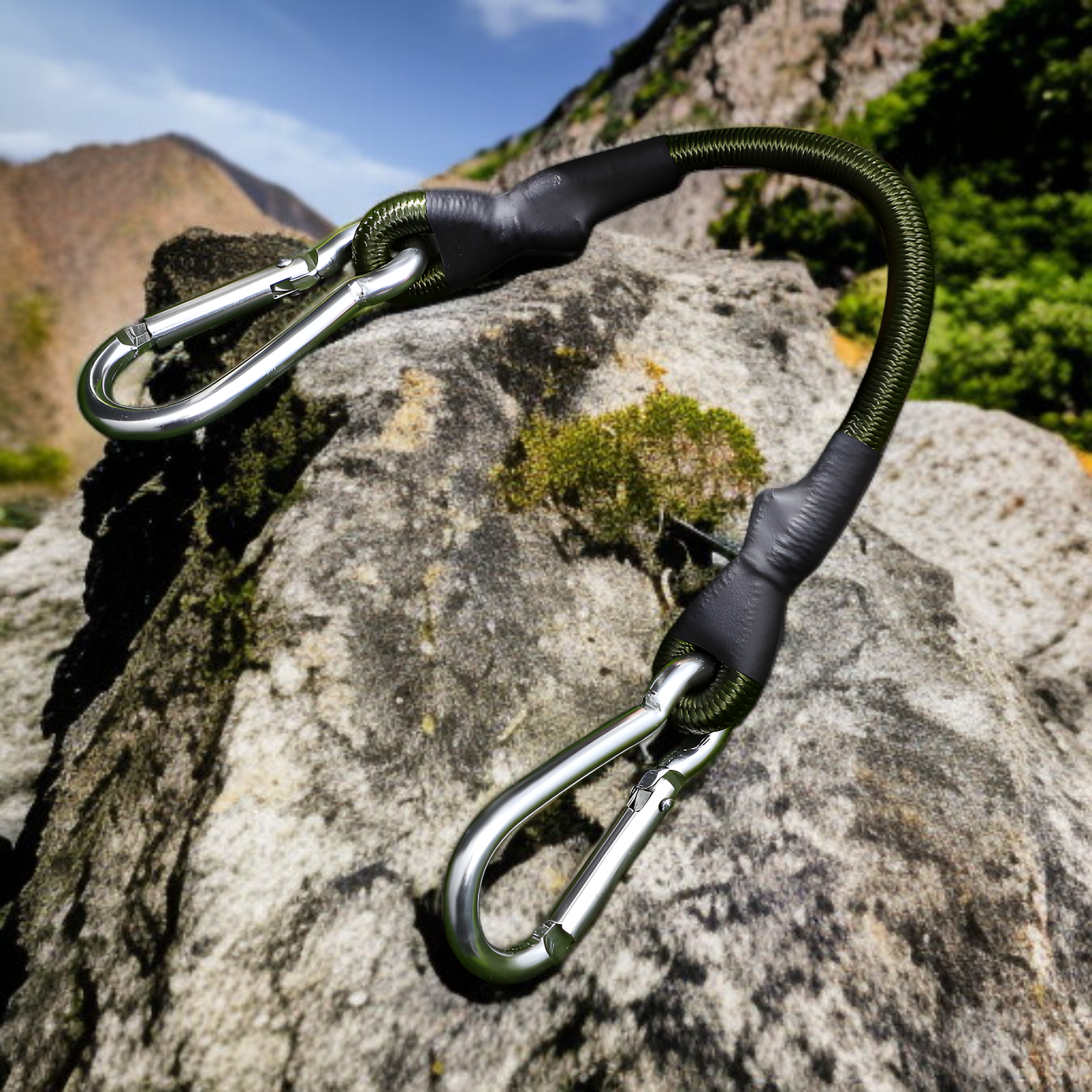 Karabińczyk zewnętrzny z elastyczną linką 8 mm