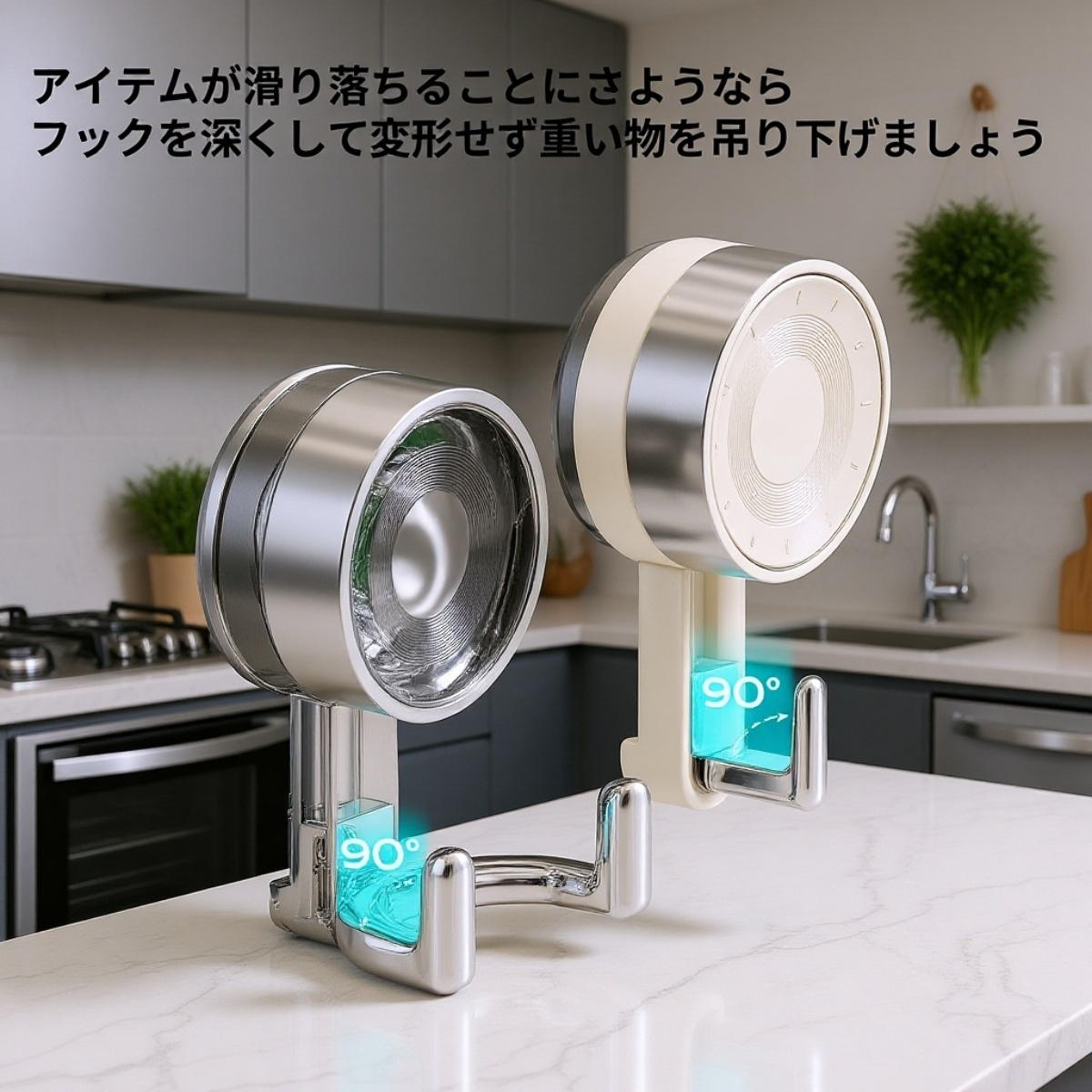 キッチンやバスルームで活躍する両頭フック