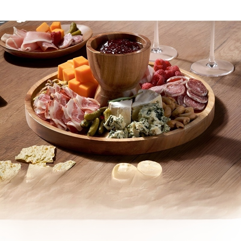 Bandeja de pastel de madera con pie alto y cubierta