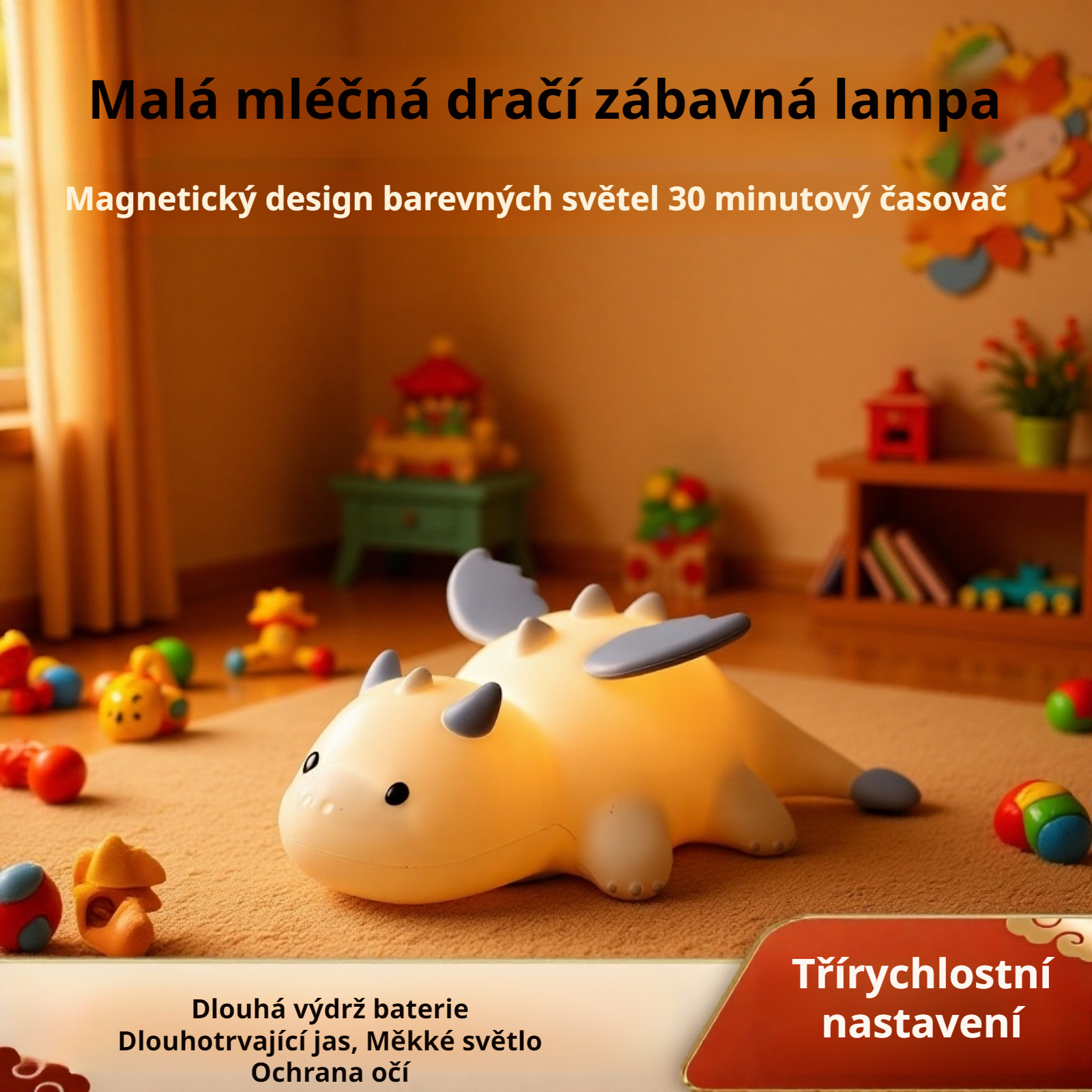 Dětská lampička Baby Dragon [hebká, nalepovací] – noční světlo k posteli