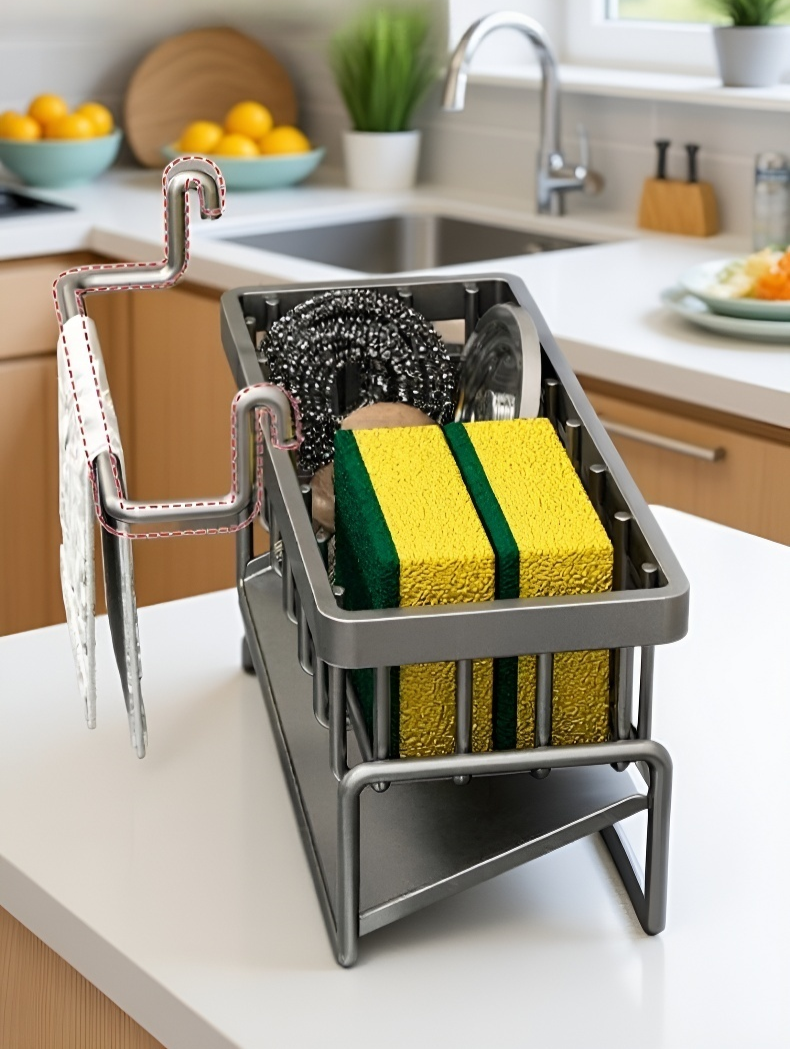 Stainless steel storage rack for cleaning tools