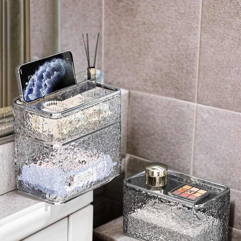Caja de pañuelos con diseño de ondas de agua montada en la pared para baño