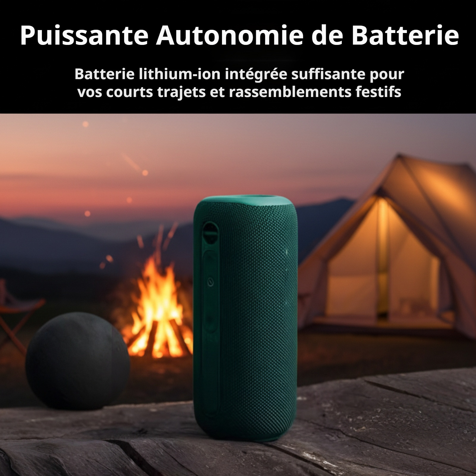 Vue rapprochée des boutons de l’enceinte portable