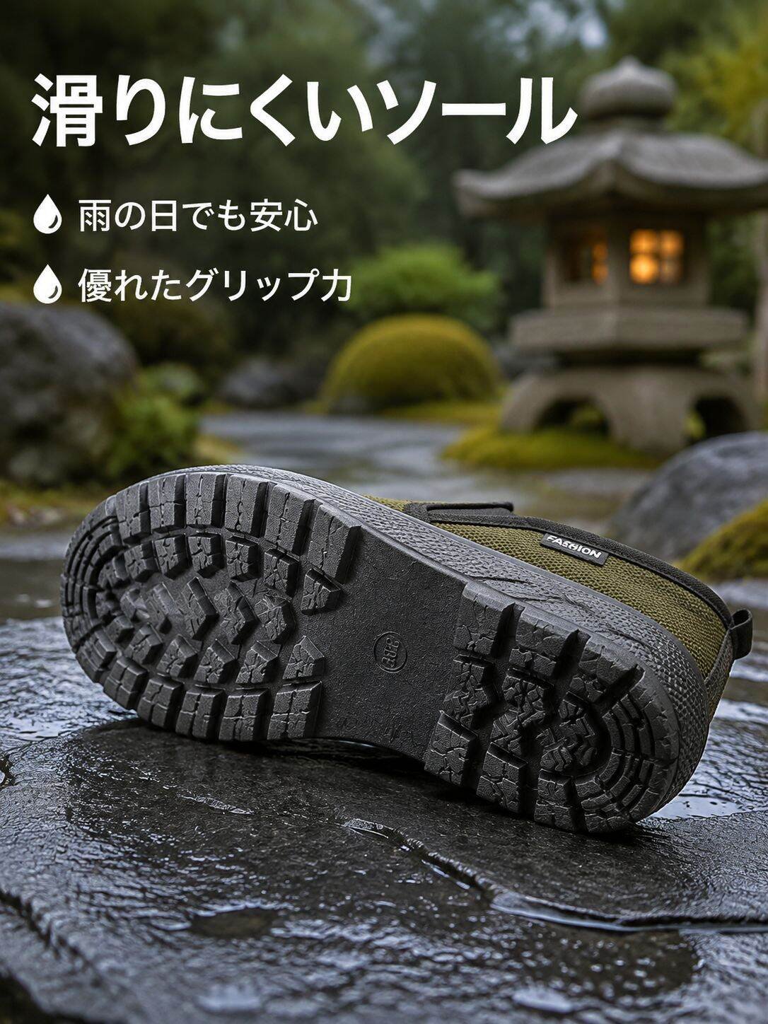 スリッポンタイプのキャンバスシューズ。滑りにくく、耐摩耗性に優れ、カジュアルで軽量です。