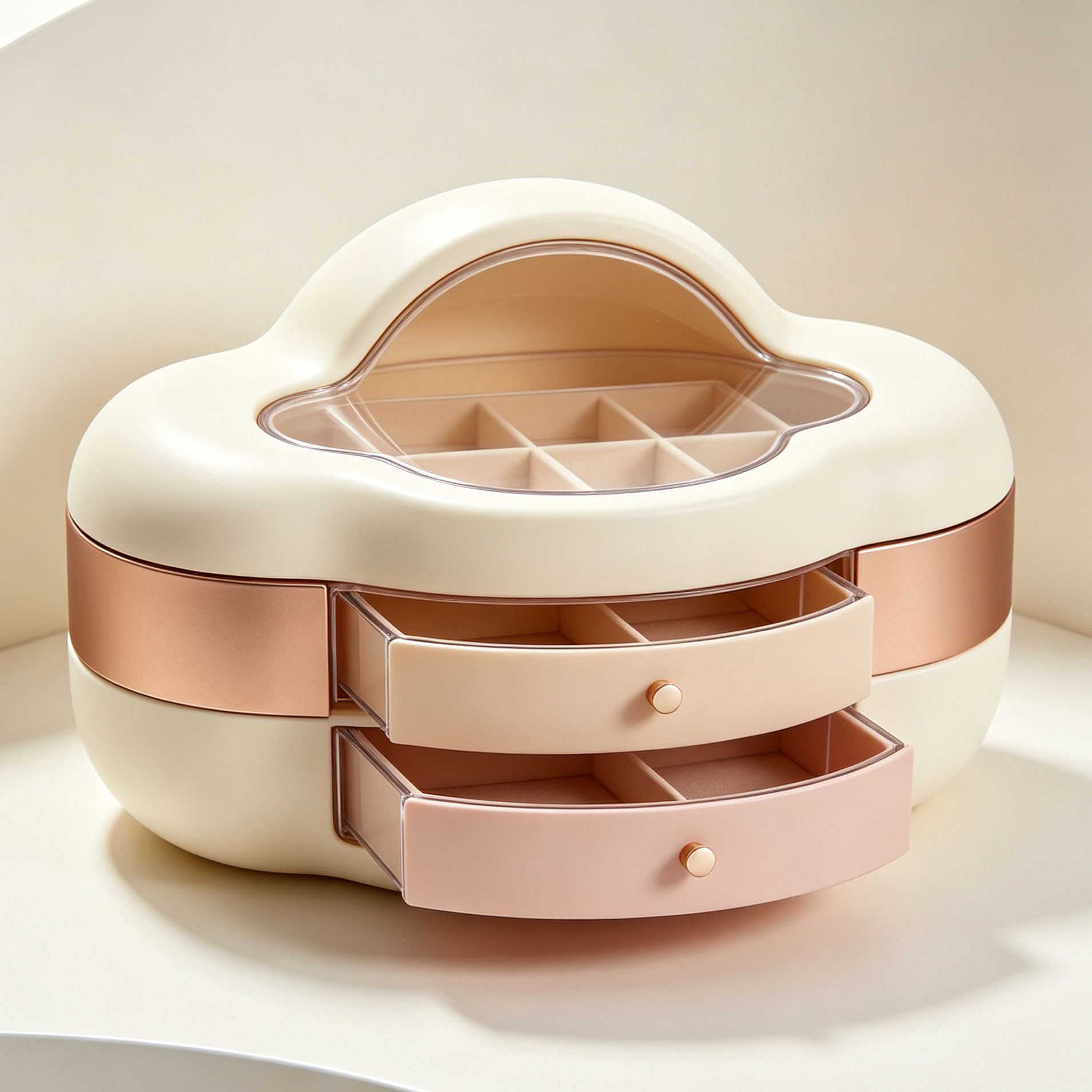 Set of three cloud-shaped jewelry storage boxes on white background