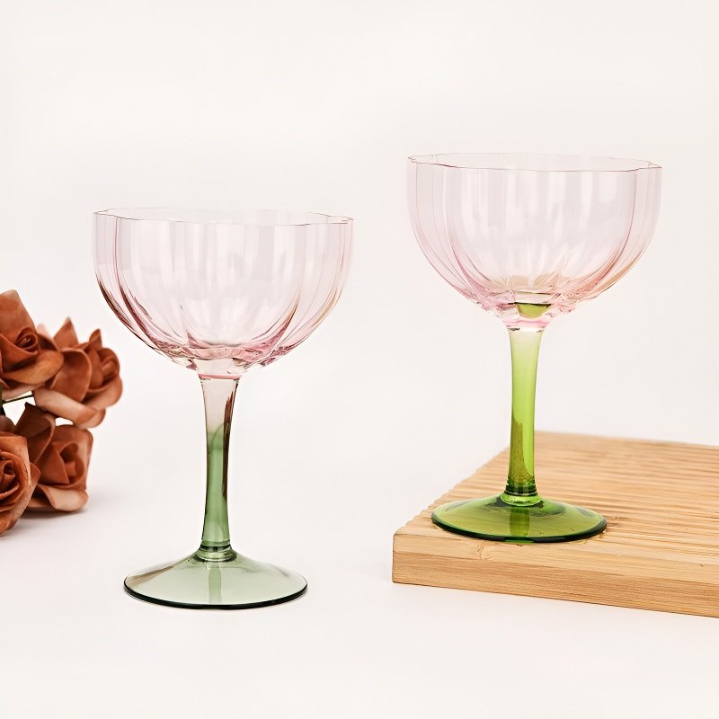 水晶玻璃高腳紅酒杯短花瓣香檳杯