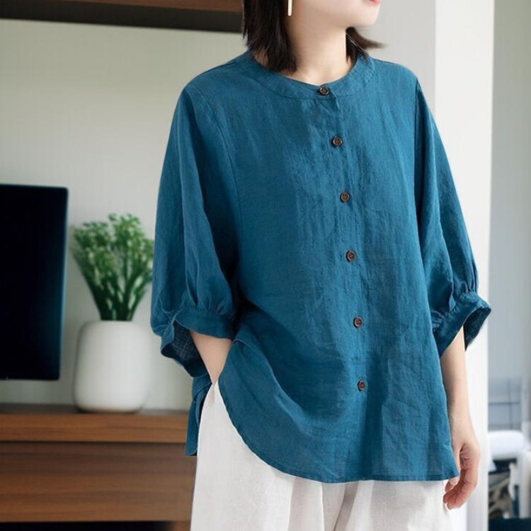 여성 빈티지 문예 벌룬 소매 셔츠 빅사이즈 루즈핏 반팔 셔츠 상의 여성 루즈핏 셔츠
