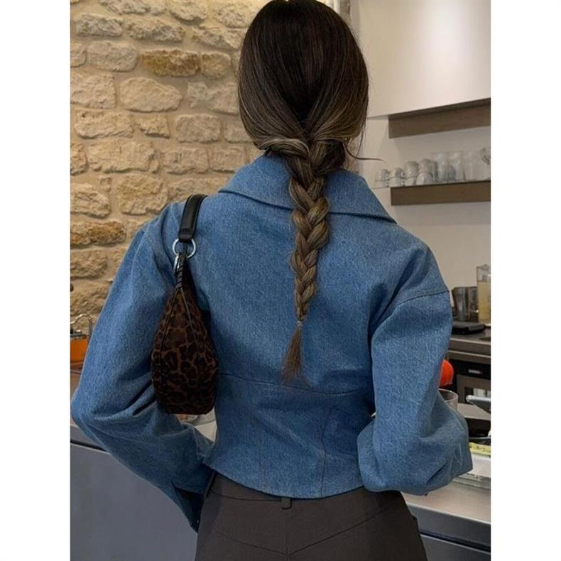 패션 오리지널 반팔 데님 셔츠, 한국 스타일 칼라