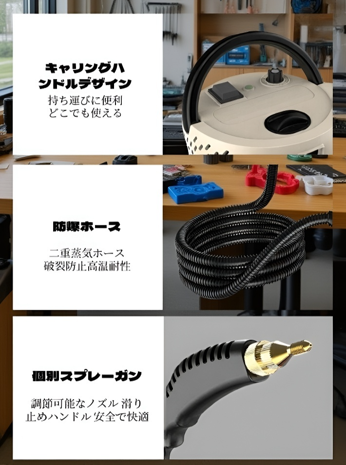 ノズル付属品と家庭用スチームクリーナーのセット画像