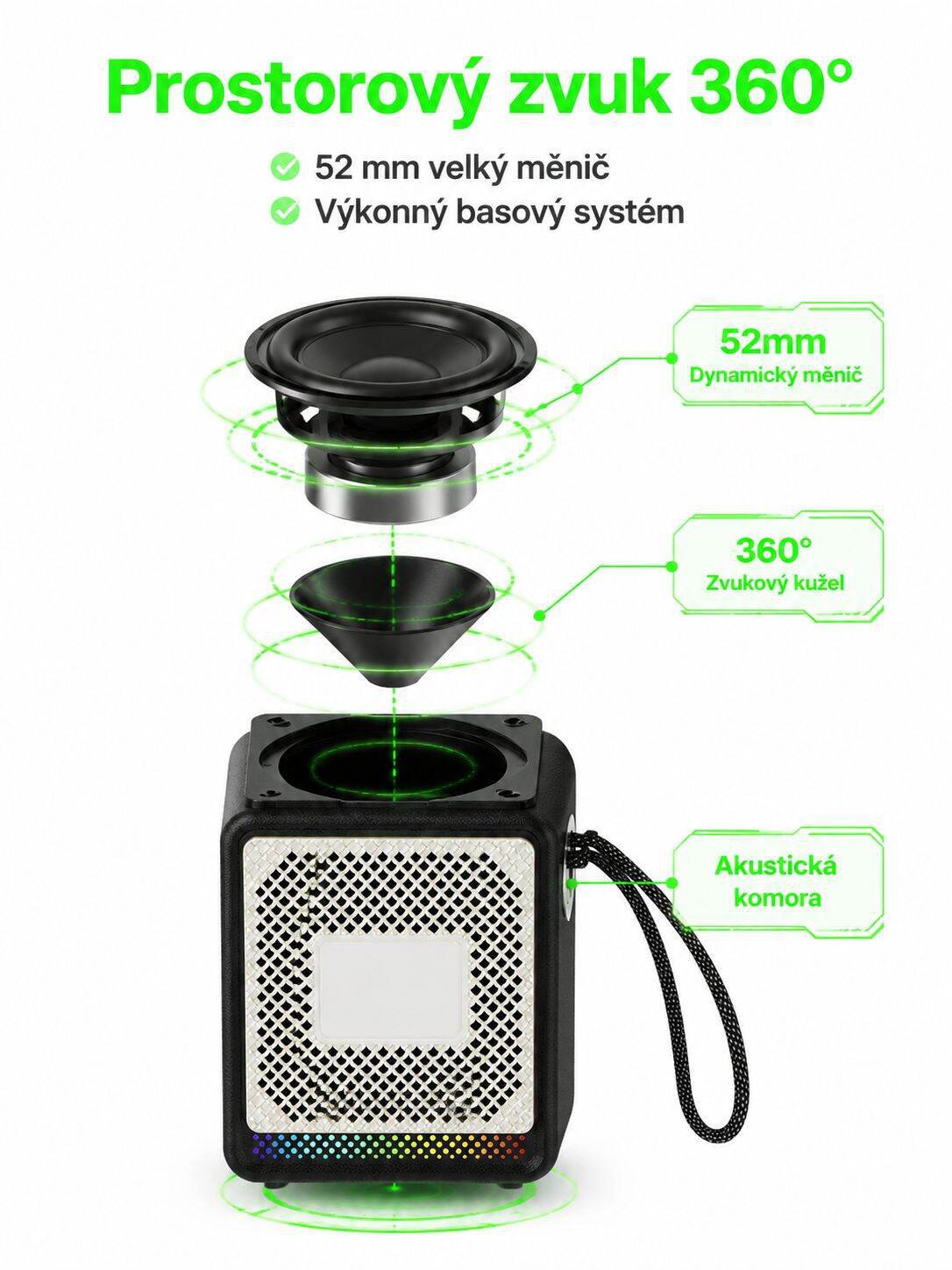 Přenosný bezdrátový Bluetooth reproduktor na stole