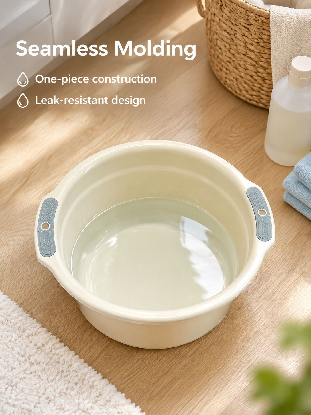 Plastic household wash basin in a two-tone color-block design
