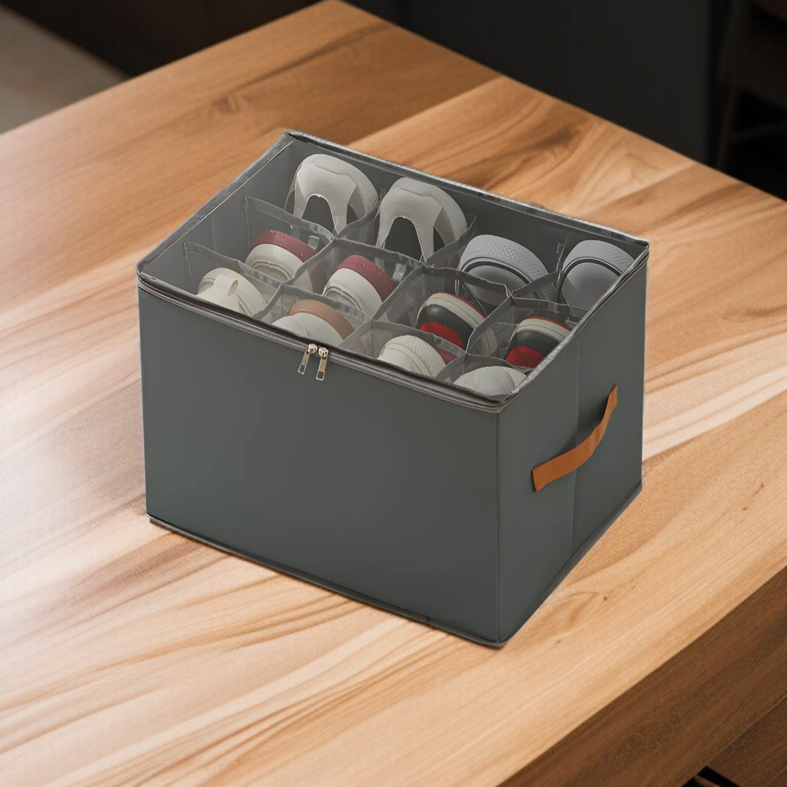 뚜껑 달린 비주얼 신발 케이스 다용도 체크 의류 수납 케이스 접이식 뚜껑 달린 비주얼 신발 케이스 신발 수납 케이스