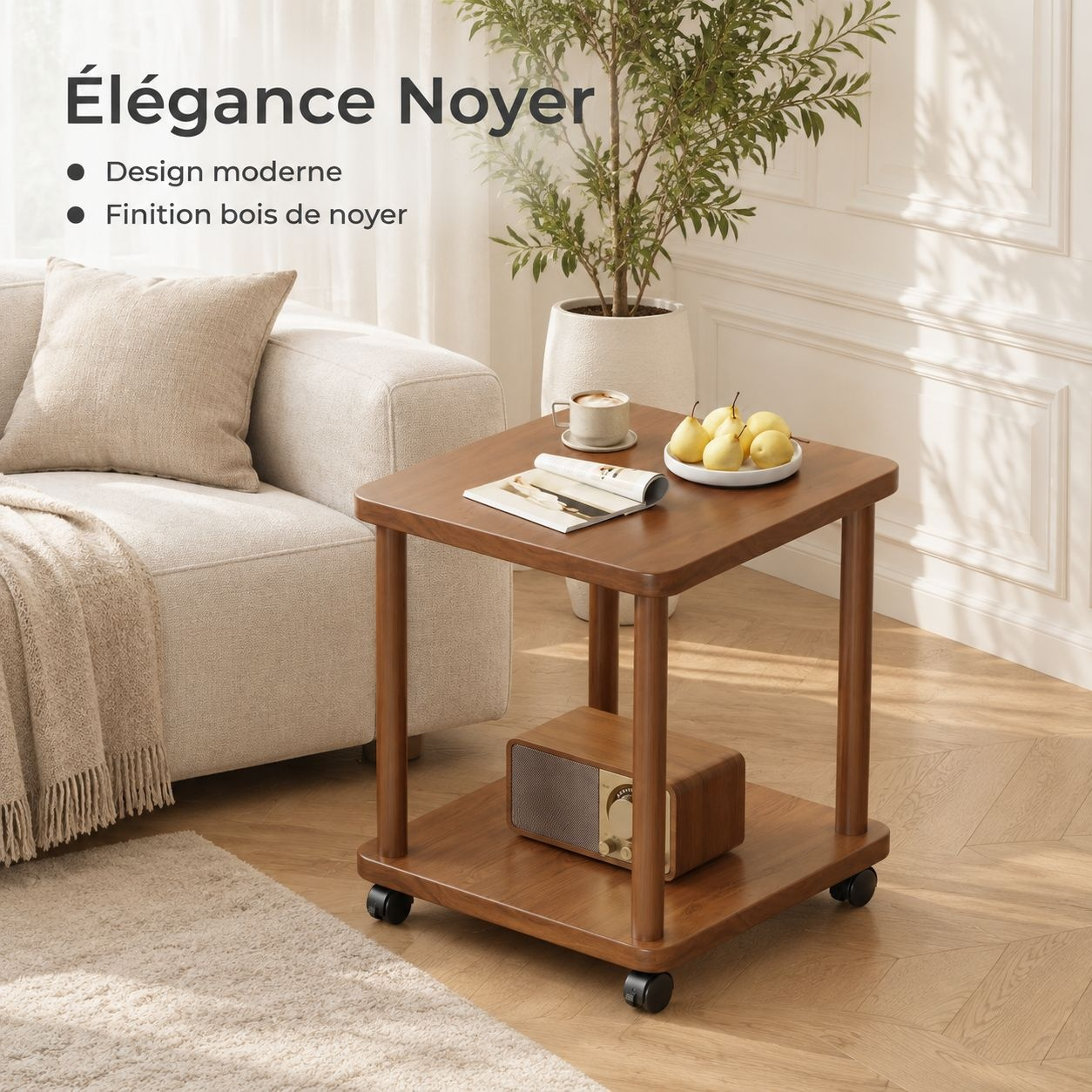 Petite Table Carrée Mobile Bout de Canapé Table Basse Salon avec Rangement
