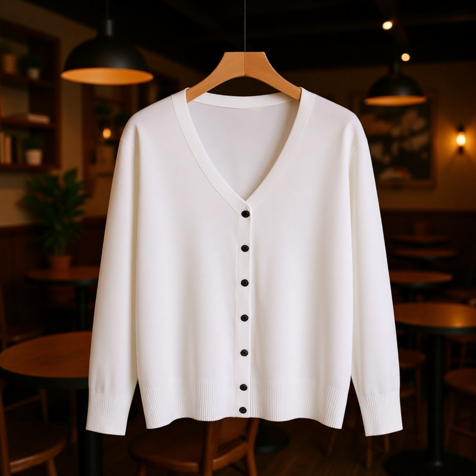 春秋冬に最適な無地ニットカーディガン女性