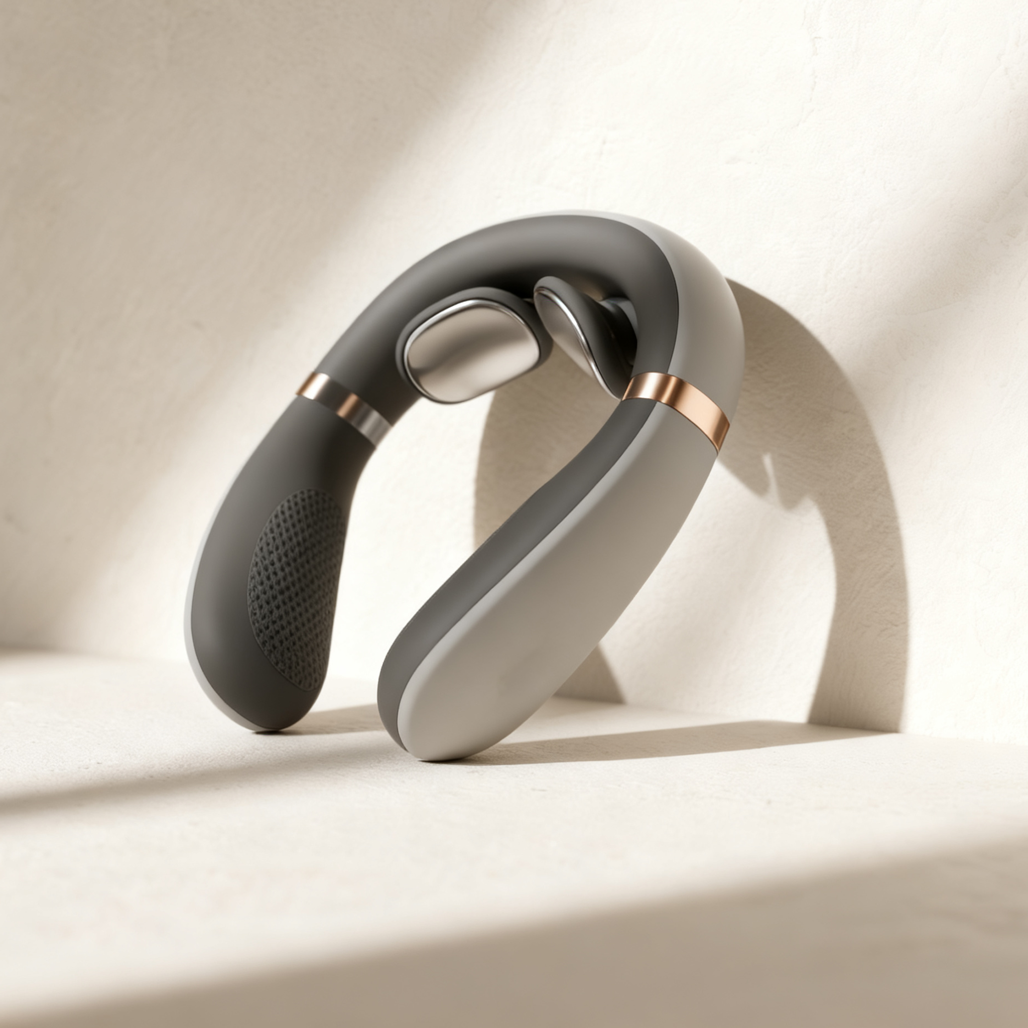 목에 착용한 편안한 마사지기 사용 모습