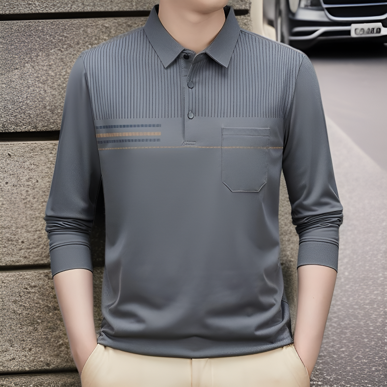 中高年男性用綿100%長袖ポロシャツ パパ向け