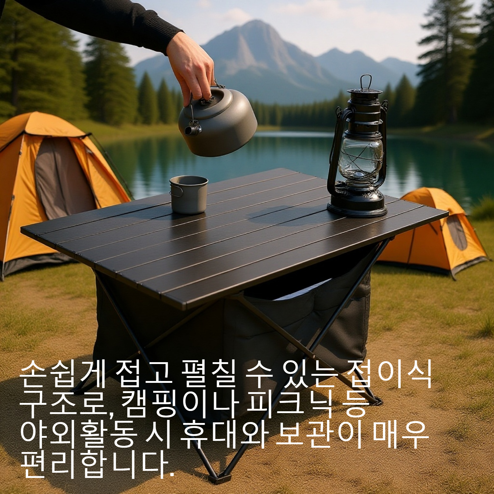 휴대하기 편리한 올블랙 알루미늄 합금 접이식 테이블