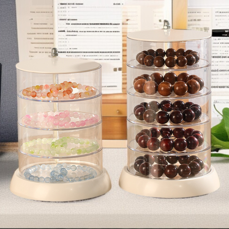 Wenwan 分類収納ボックス回転防塵ジュエリーボックス仏珠と菩提ブレスレットディスプレイボックス透明ジュエリーボックス