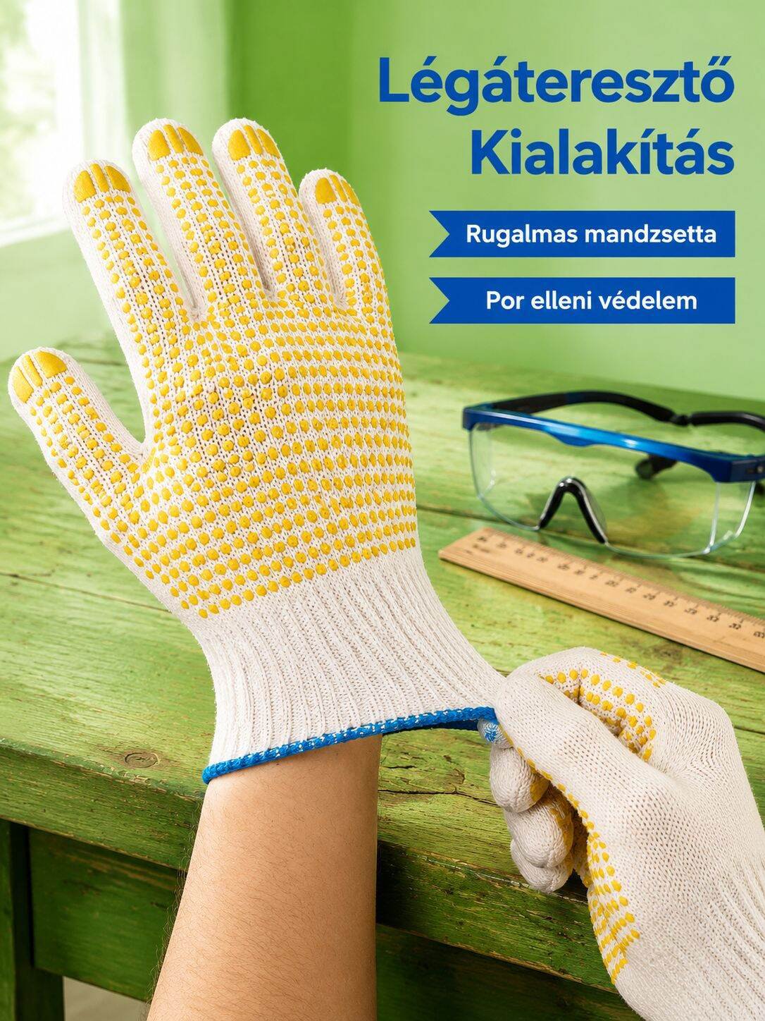 Csúszásgátló, kopásálló munkavédelmi kesztyű pöttyözéssel