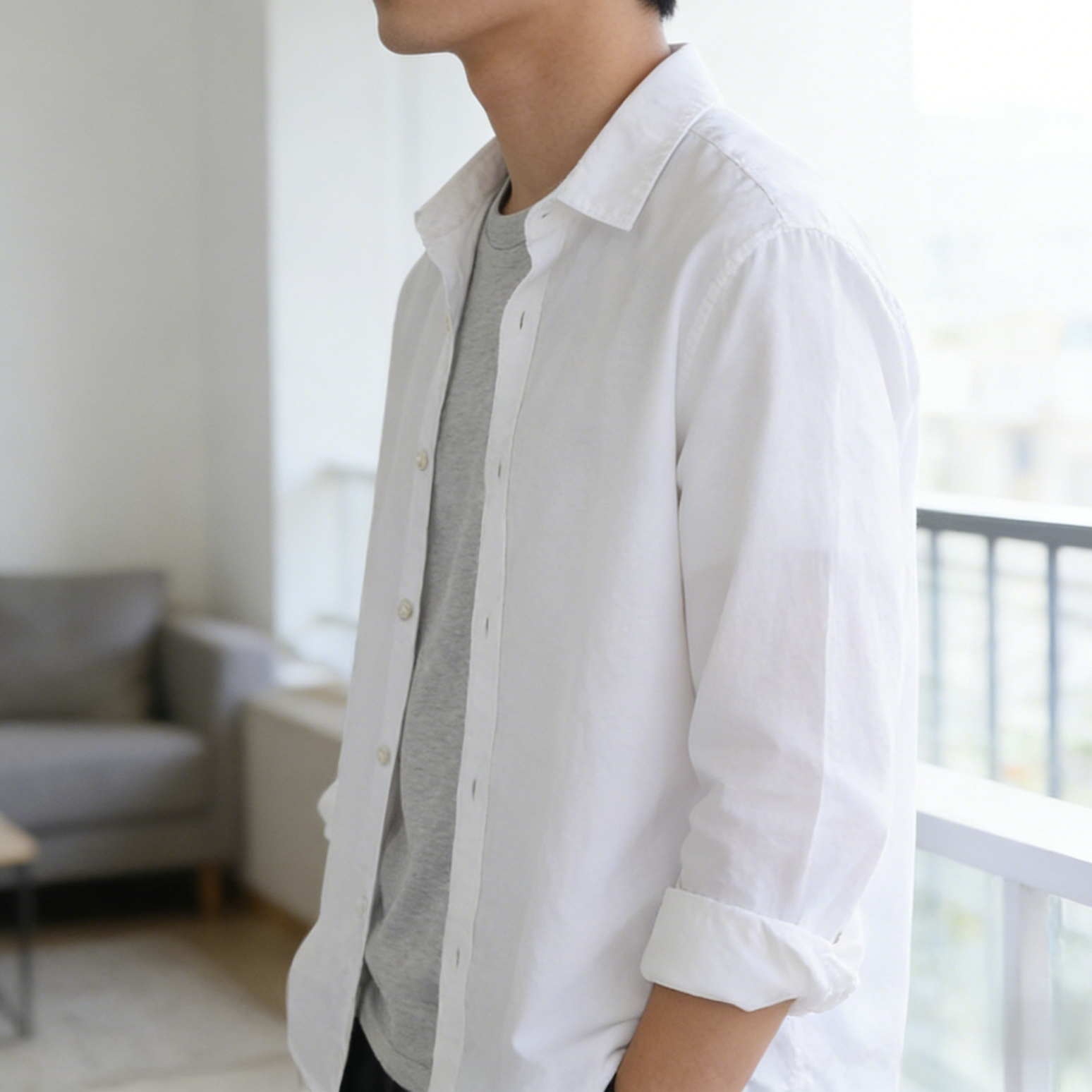 通気性に優れたコットンリネン素材のシャツジャケット