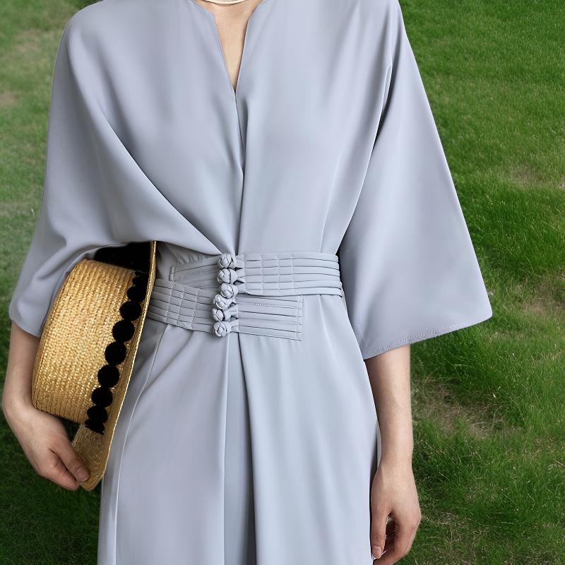 シンプルストレートウエストストリングロングワンピース