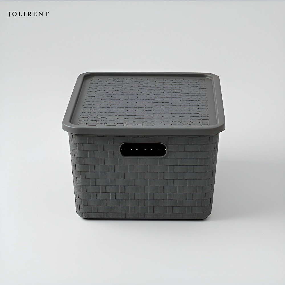 깔끔하게 쌓인 뚜껑 있는 보관함 활용 예시