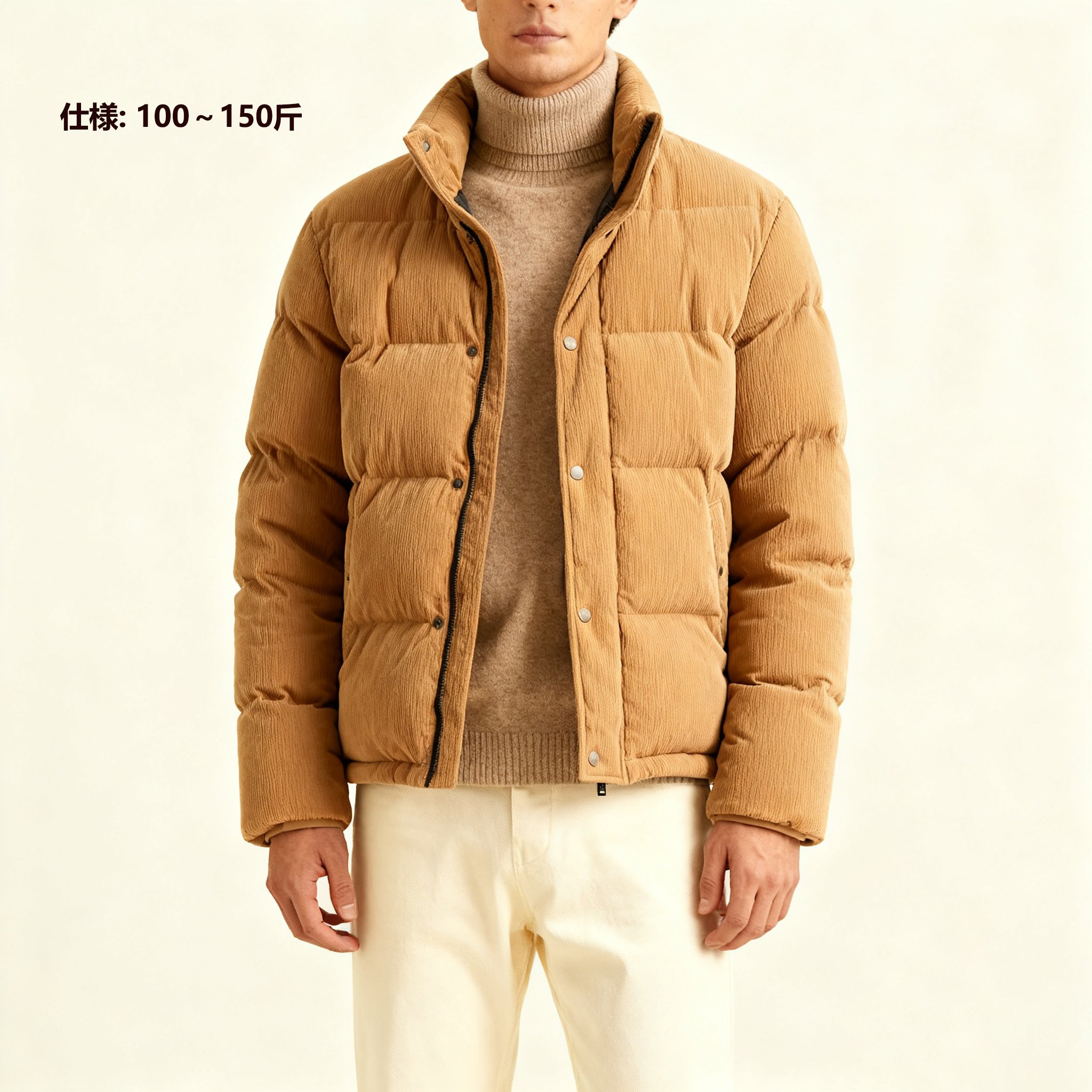 綿入り素材の男性用立ち襟コート詳細