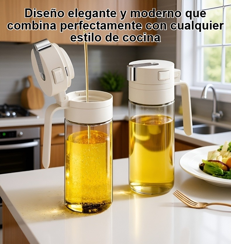 Detalle del dispensador antigoteo de botella de aceite de vidrio