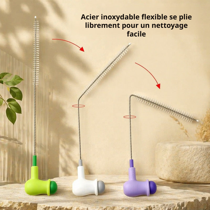 Brosse polyvalente pour les espaces étroits, flexible, en forme de pois