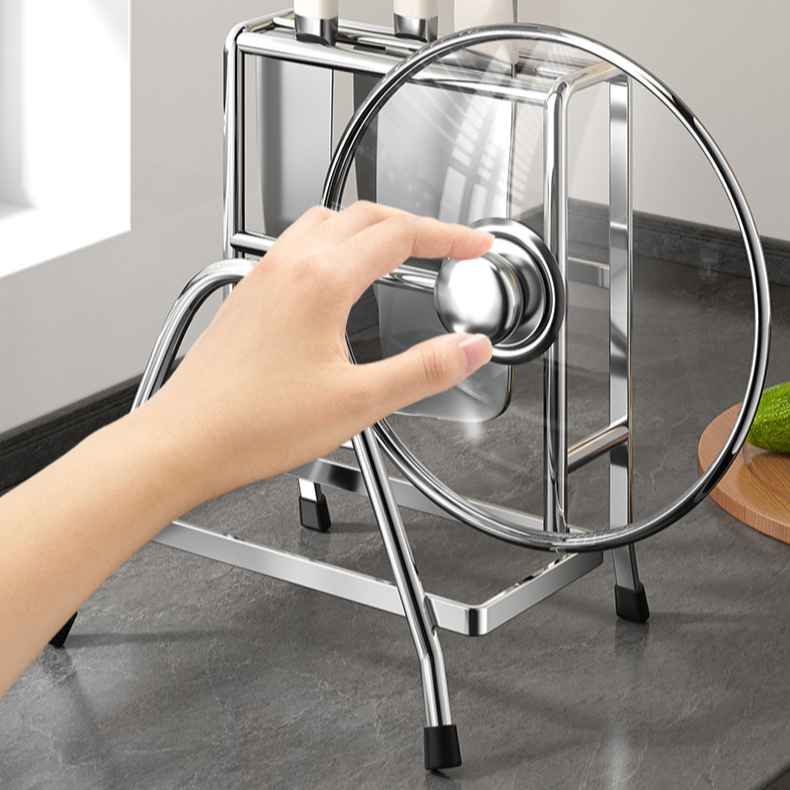 Estante de almacenamiento de acero inoxidable para cuchillos y tapas de ollas