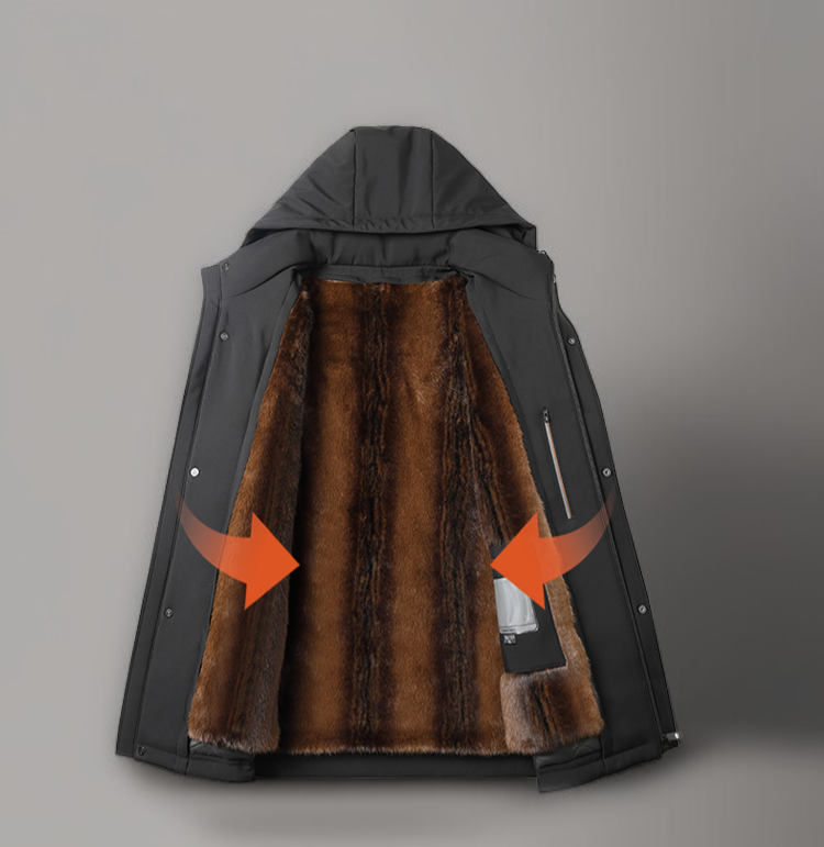 防寒性に優れた厚手コートのディテール