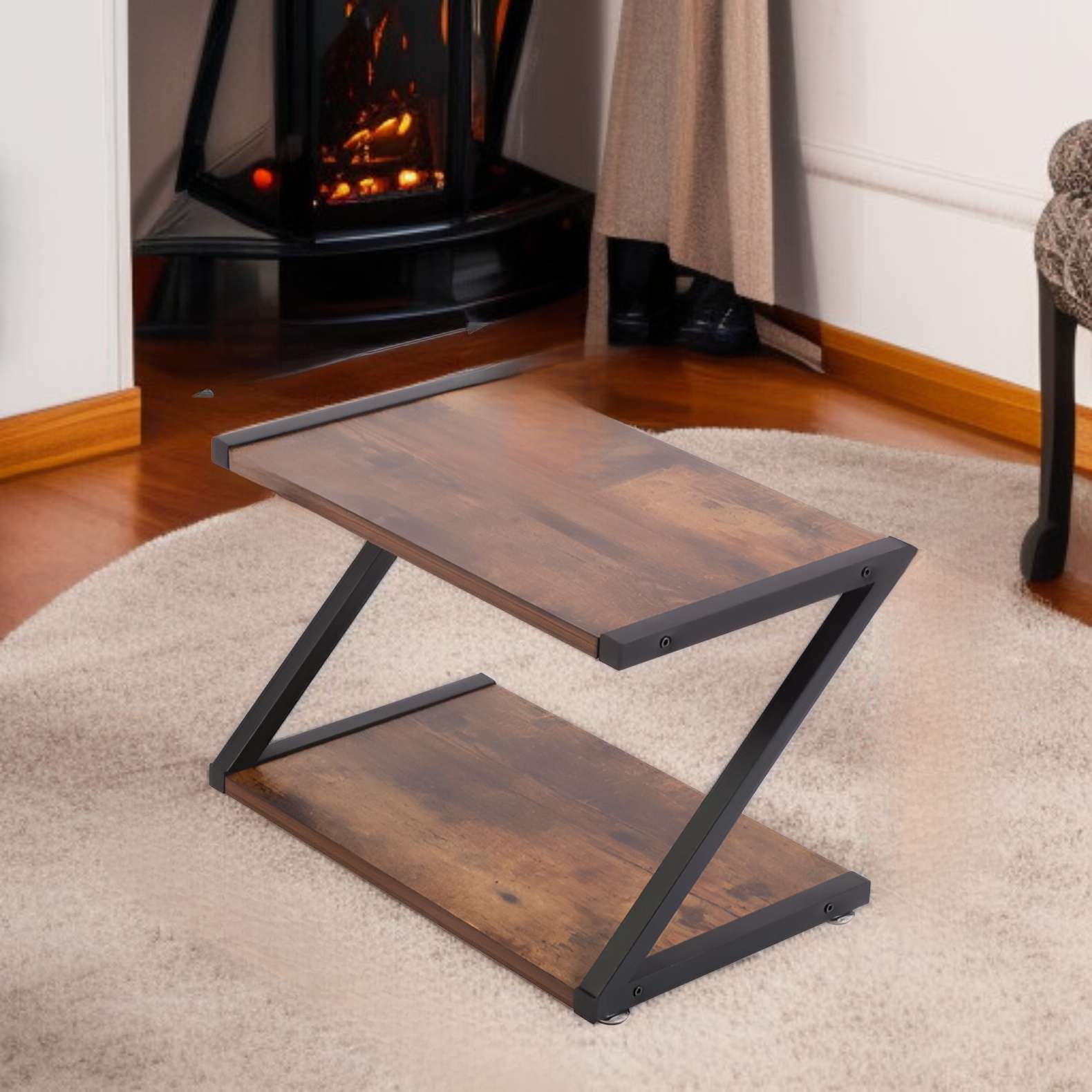 多機能木製収納ラック Z型デスクプリンター収納ラック シンプルデスク本棚 多層収納