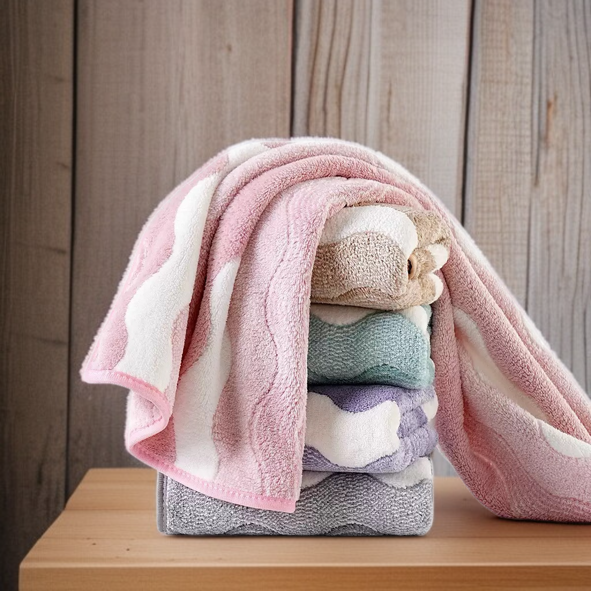 منشفة من الصوف المرجاني بلونين