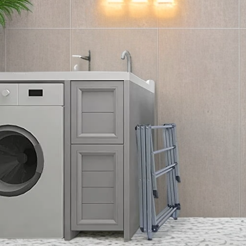 ราวตากผ้าพับได้แบบตั้งพื้น X-Shape สำหรับระเบียงและห้องน้ำ พร้อมชั้นวางหลายชั้น