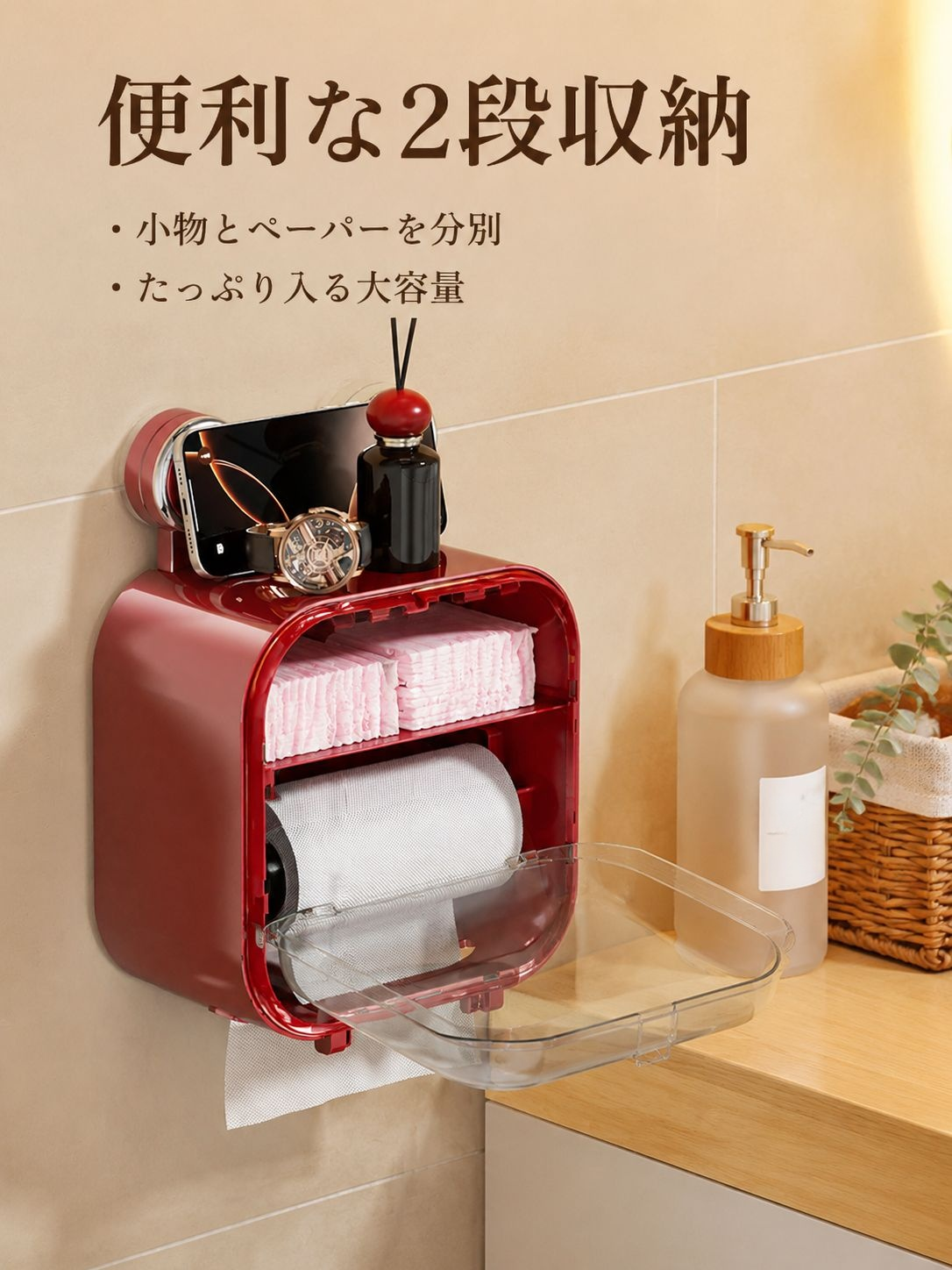 防水吸盤付きティッシュボックス