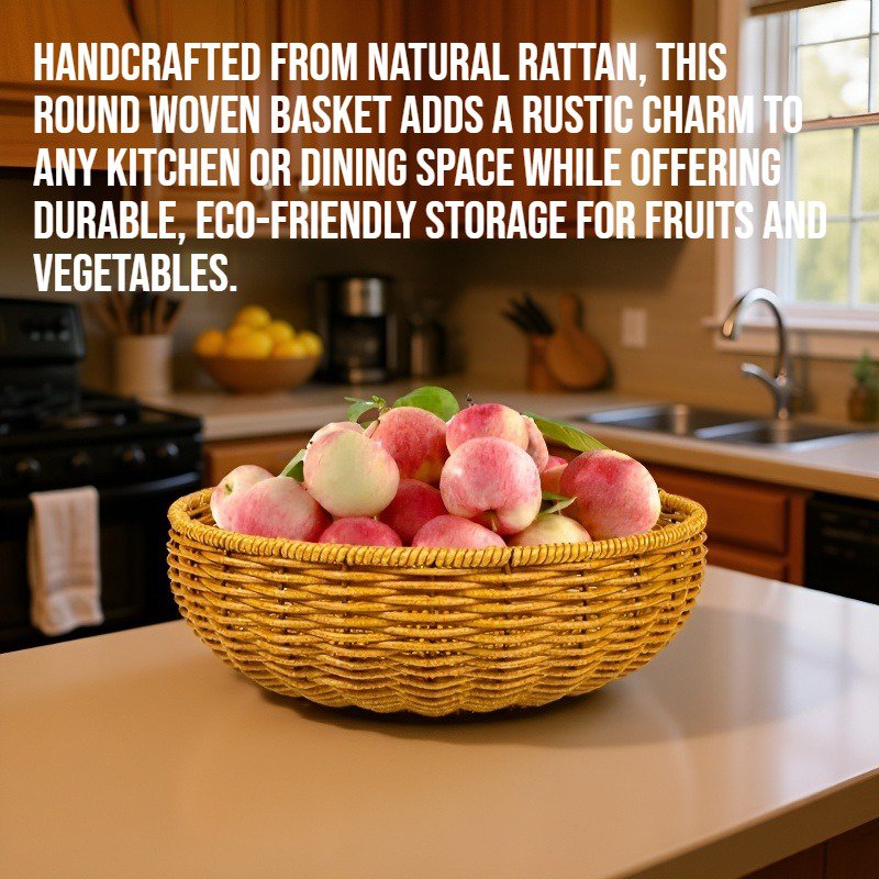 Round woven rattan fruit and vegetable storage basket