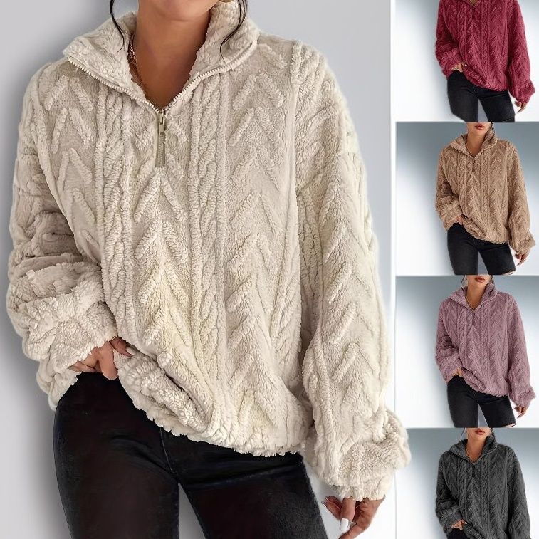 여성용 양면 플러시 니트 꽃무늬 스웨트셔츠