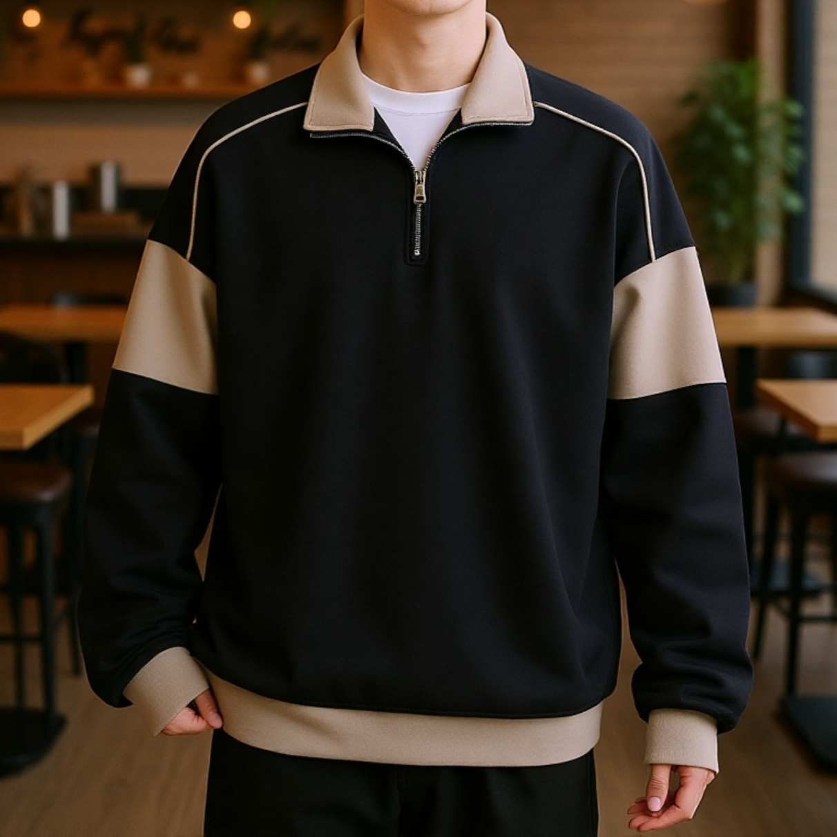 Bequemes Sweatshirt mit überschnittenen Schultern und Zipper