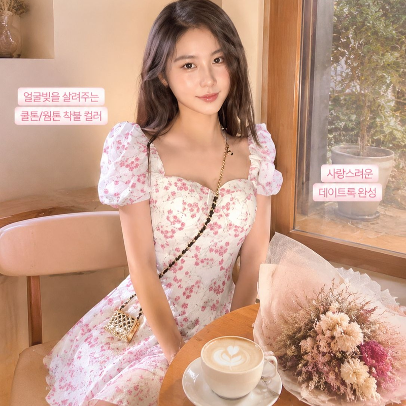 트렌디 캐주얼 플라워 스커트 여자