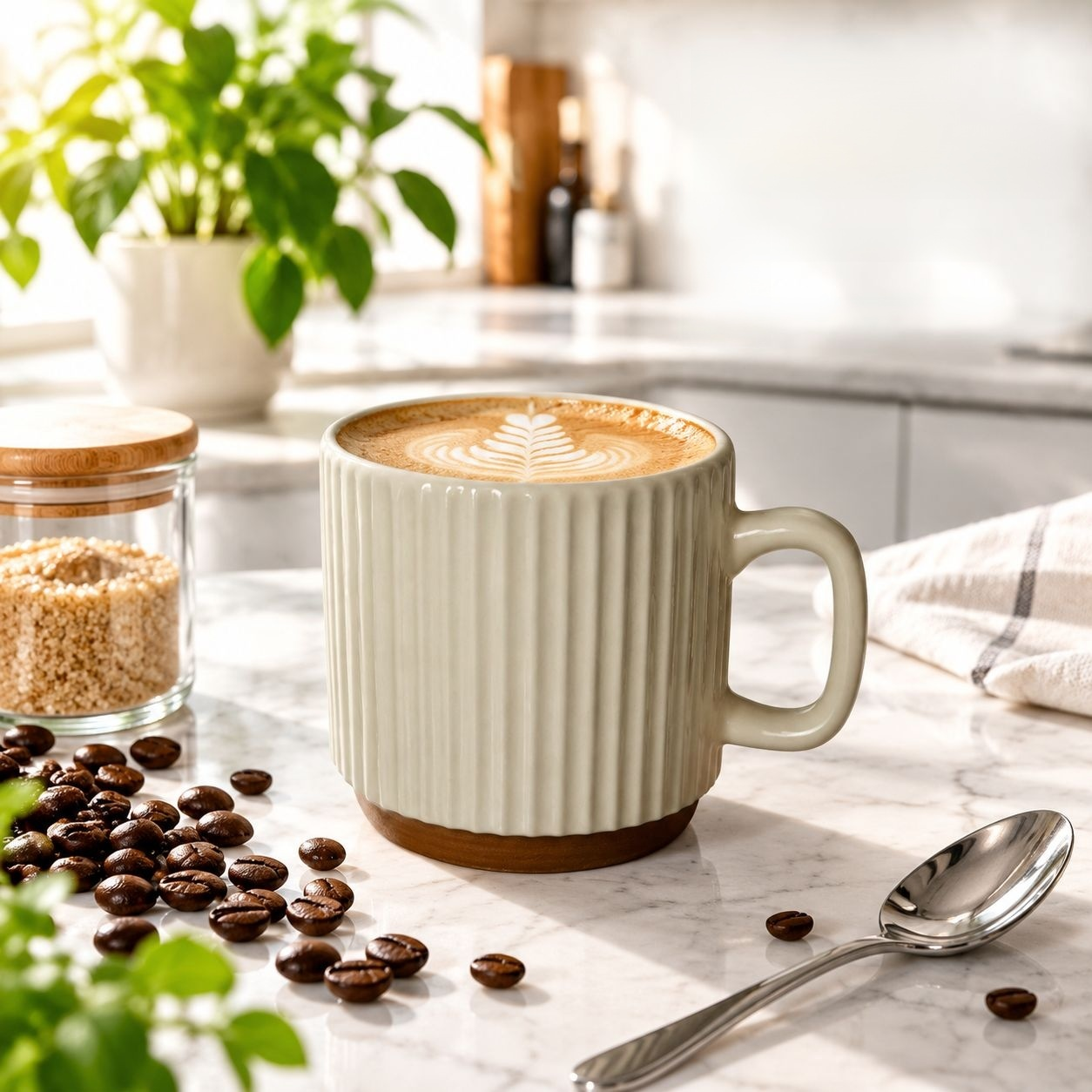 Retro Beige Vertical Stripe Stacking Mug