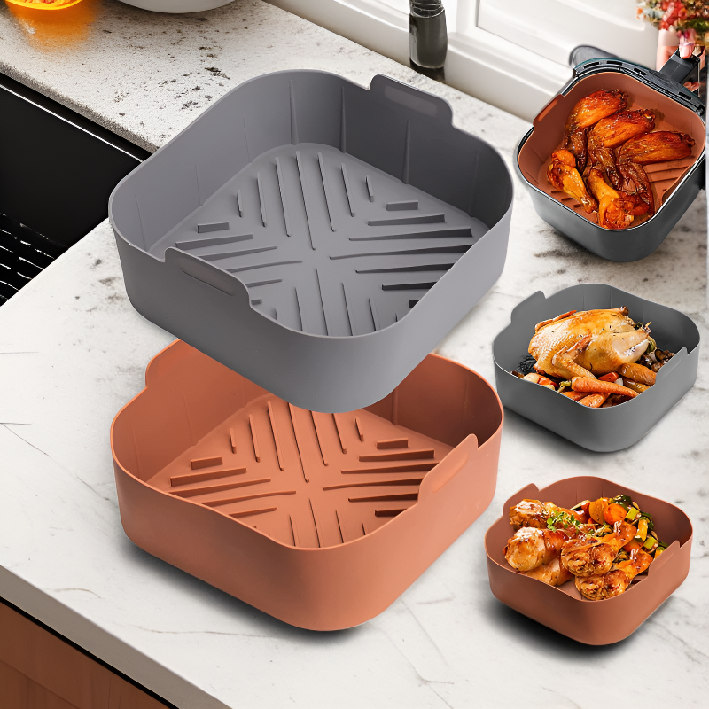 Canasta de silicona para freidora de aire, resistente a altas temperaturas, grado alimenticio