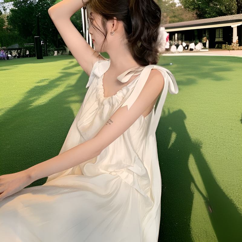 夏用ソフトルーズフィット女性ノースリーブミディワンピース