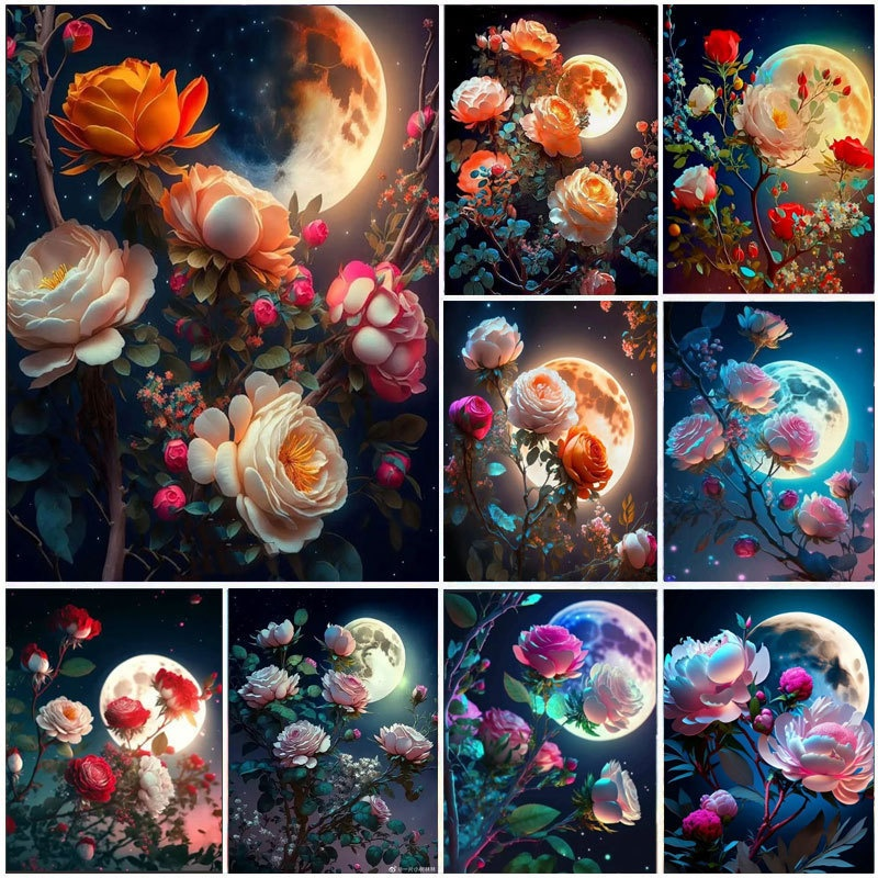Moonlight Floral Diamond Painting Full Drill Living Room Decor