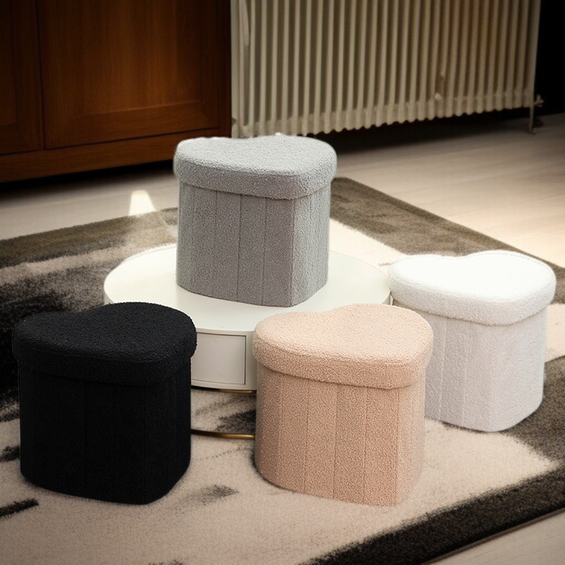 Puf organizador con forma de corazón y tela suave Teddy, ideal para el sofá