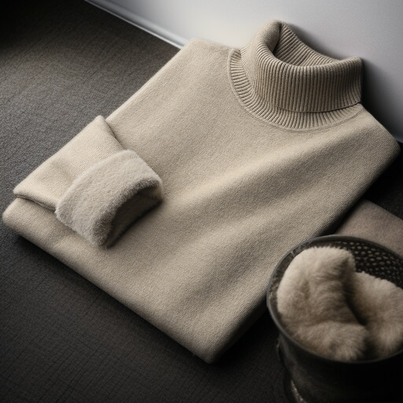 남자 슬림핏 기모 터틀넥 니트 착용 이미지